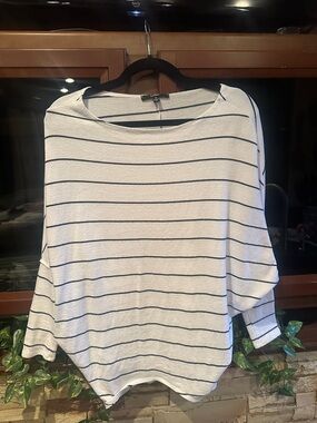 Lulu's White and Navy Striped Dolman Sleeve Top